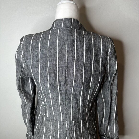 Olivaceous Women's Linen Blend Blazer Jacket Career Size S Gray White Striped - Picture 7 of 11